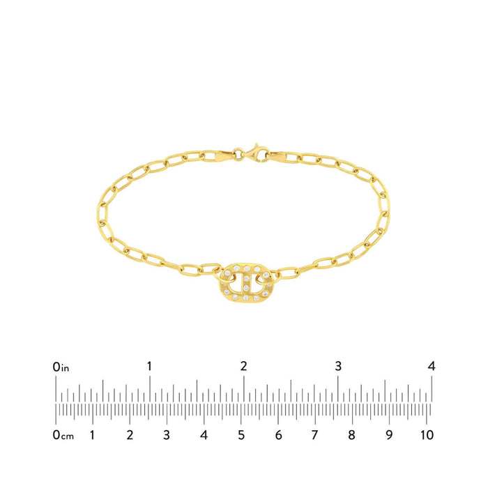 0.21CTW Natural Diamond 14K Yellow Gold Oval Link Charm Bracelet (Solid Links) 7.5" - WJD Exclusives