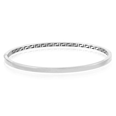14K Gold 3.5mm Square Tube Greek Key Interior Bangle Bracelet (Solid Links) 7" - WJD Exclusives