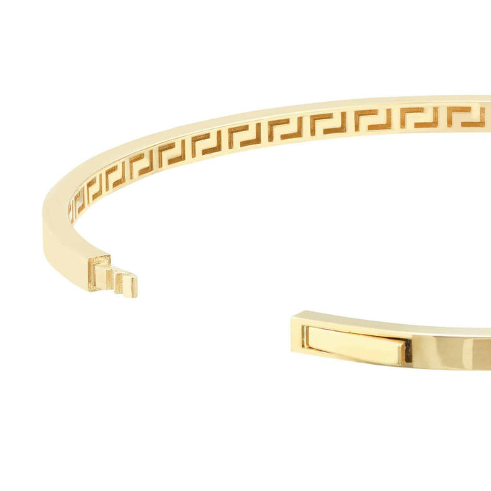 14K Gold 3.5mm Square Tube Greek Key Interior Bangle Bracelet (Solid Links) 7" - WJD Exclusives