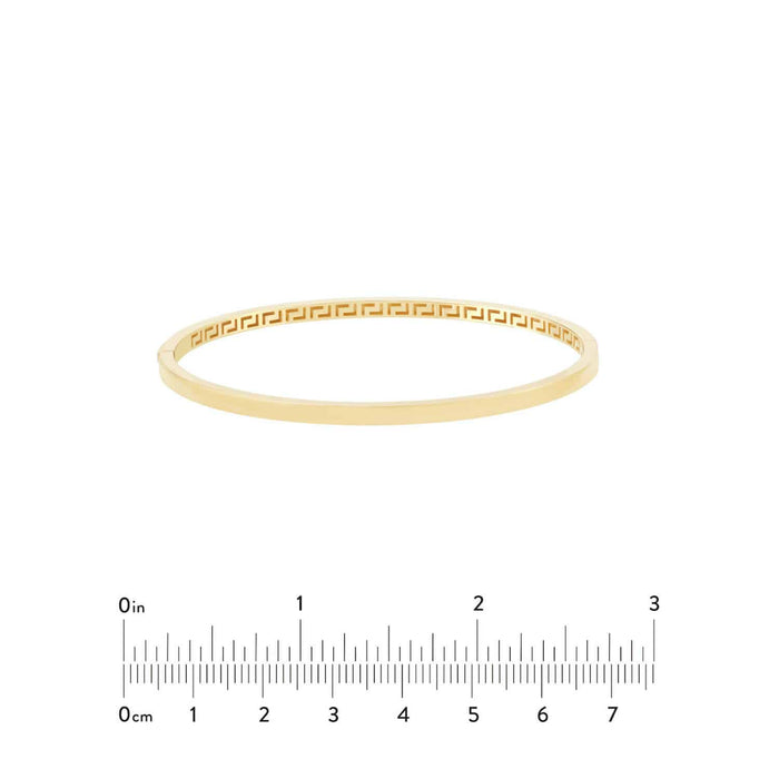 14K Gold 3.5mm Square Tube Greek Key Interior Bangle Bracelet (Solid Links) 7" - WJD Exclusives