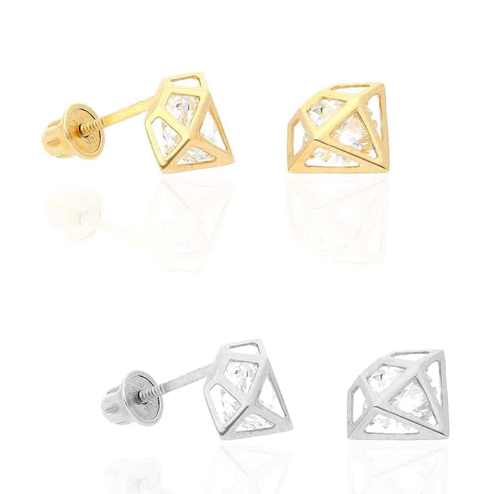14k Yellow Gold White Gold 1Ct CZ Screw back Stud Earrings