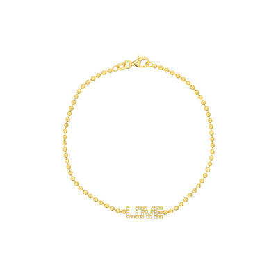 0.15CTW Natural Diamond 14K Gold Ball Beaded LOVE Station Bracelet (Hollow) 7.5" - WJD Exclusives