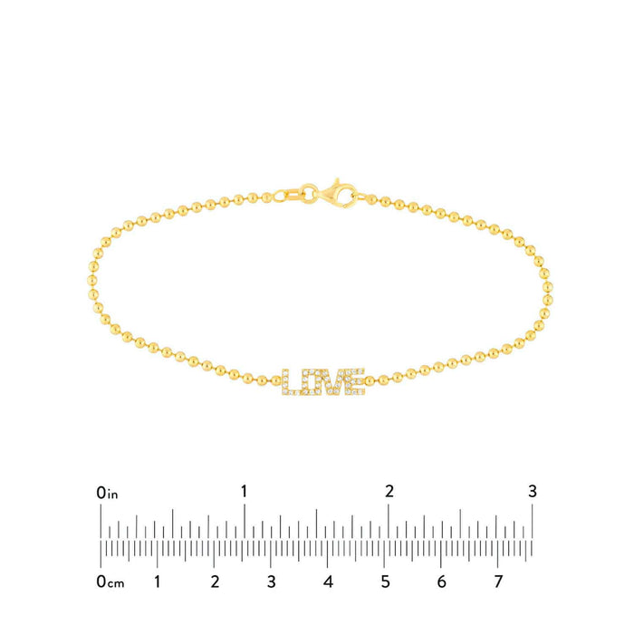 0.15CTW Natural Diamond 14K Gold Ball Beaded LOVE Station Bracelet (Hollow) 7.5" - WJD Exclusives