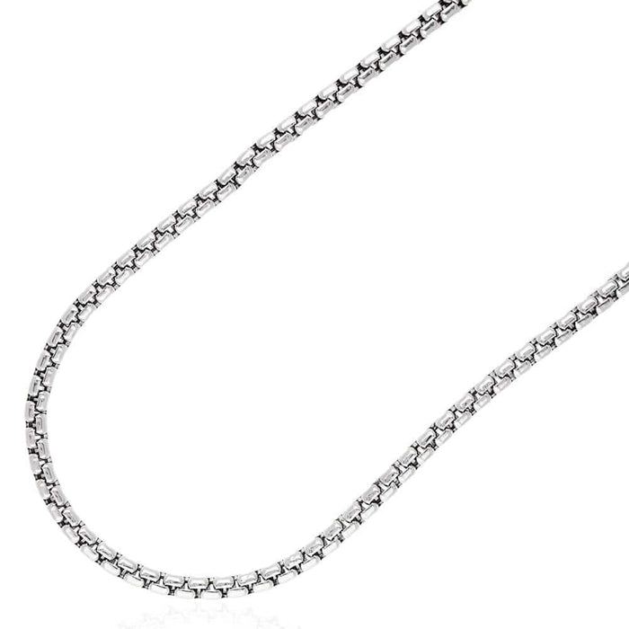 14K White Gold 5mm Round Box Chain (Solid Links) 22"-28"