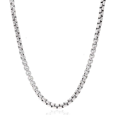 14K White Gold 5mm Round Box Chain (Solid Links) 22"-28"