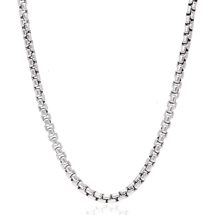 14K White Gold 5mm Round Box Chain (Solid Links) 22"-28"