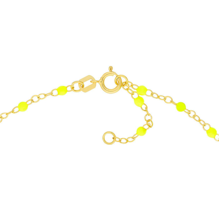 14K Gold Neon Yellow Pink Enamel Bead Piatto Cable Bracelet (Hollow) 6.5" - 7.5" Adjustable - WJD Exclusives