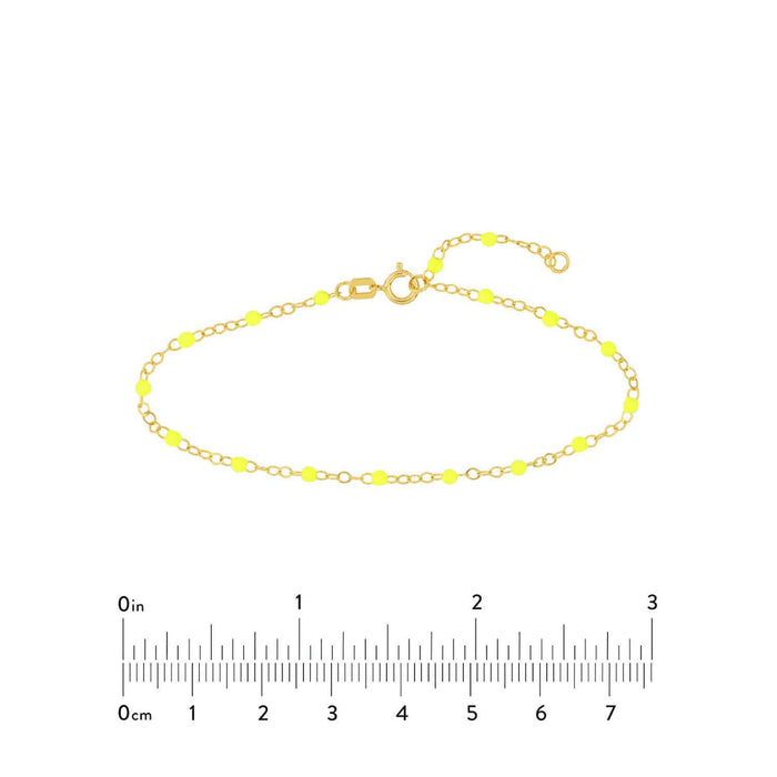 14K Gold Neon Yellow Pink Enamel Bead Piatto Cable Bracelet (Hollow) 6.5" - 7.5" Adjustable - WJD Exclusives