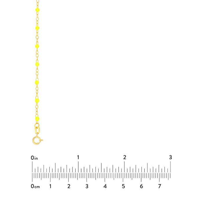 14K Gold Neon Yellow Pink Enamel Bead Piatto Cable Bracelet (Hollow) 6.5" - 7.5" Adjustable - WJD Exclusives