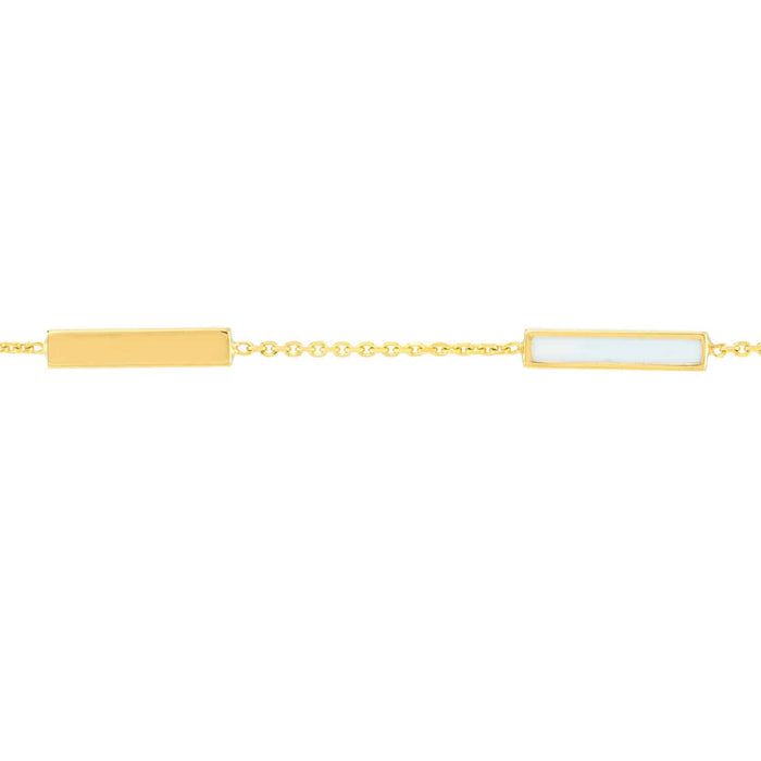 14K Gold Turquoise White Pink Enamel Bar Station Bracelet (Solid Links) 6.25" - 7.25" Adjustable - WJD Exclusives