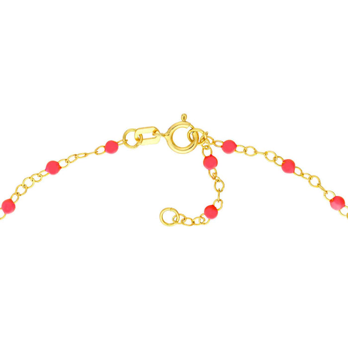 14K Gold Neon Yellow Pink Enamel Bead Piatto Cable Bracelet (Hollow) 6.5" - 7.5" Adjustable - WJD Exclusives