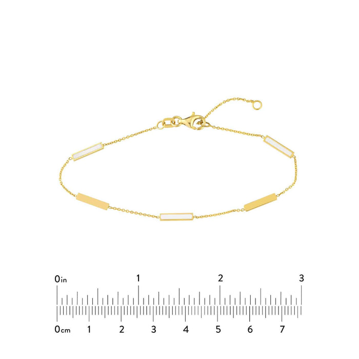 14K Gold Turquoise White Pink Enamel Bar Station Bracelet (Solid Links) 6.25" - 7.25" Adjustable - WJD Exclusives