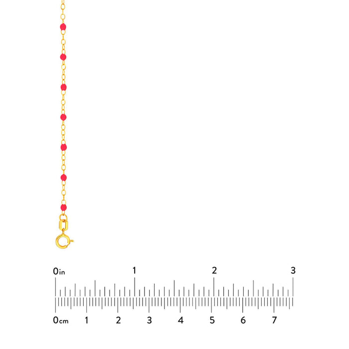 14K Gold Neon Yellow Pink Enamel Bead Piatto Cable Bracelet (Hollow) 6.5" - 7.5" Adjustable - WJD Exclusives