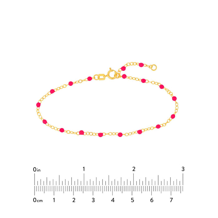 14K Gold Neon Yellow Pink Enamel Bead Piatto Cable Bracelet (Hollow) 6.5" - 7.5" Adjustable - WJD Exclusives