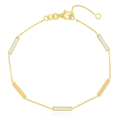 14K Gold Turquoise White Pink Enamel Bar Station Bracelet (Solid Links) 6.25" - 7.25" Adjustable - WJD Exclusives