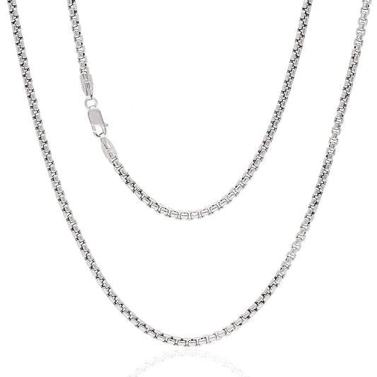 14K Real Gold White 2.5mm Solid Round Box Chain Necklace 18" 20" 22" 24"