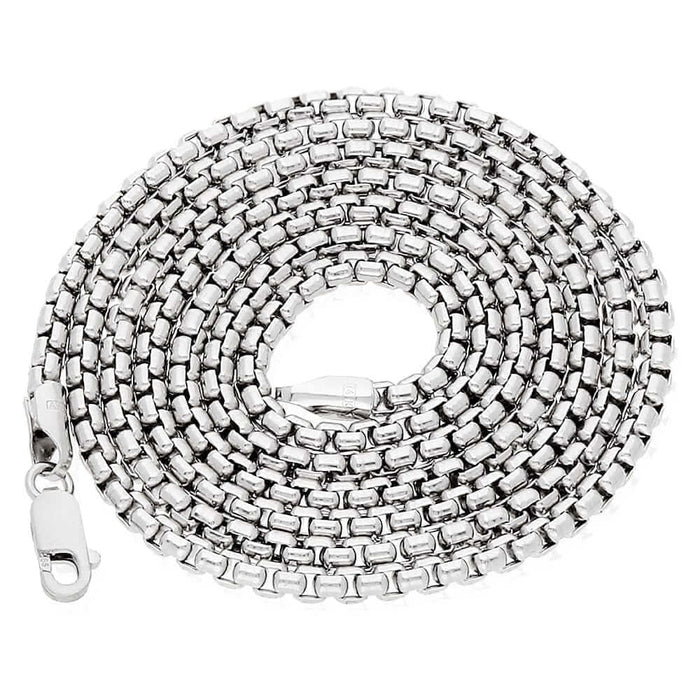 14K White Gold 2.5mm Round Box Chain (Solid Links) 18"-24"