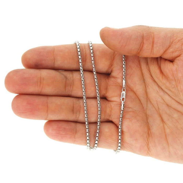 14K White Gold 2.5mm Round Box Chain (Solid Links) 18"-24"
