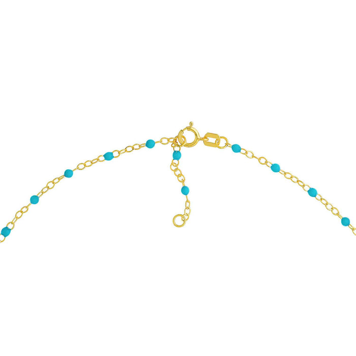 14K Yellow Gold Turquoise Beaded Piatto Bracelet (Solid Links) 6.5" - 7.5" Adjustable - WJD Exclusives