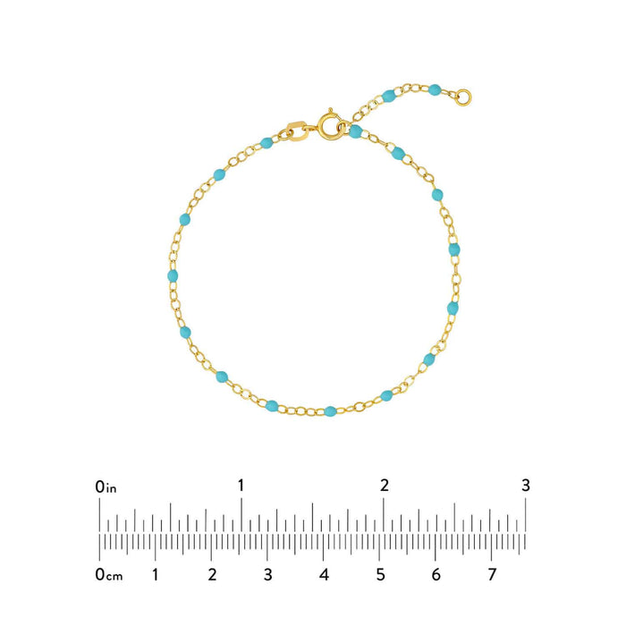 14K Yellow Gold Turquoise Beaded Piatto Bracelet (Solid Links) 6.5" - 7.5" Adjustable - WJD Exclusives