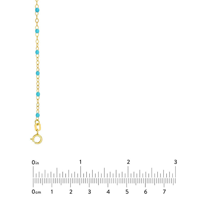14K Yellow Gold Turquoise Beaded Piatto Bracelet (Solid Links) 6.5" - 7.5" Adjustable - WJD Exclusives
