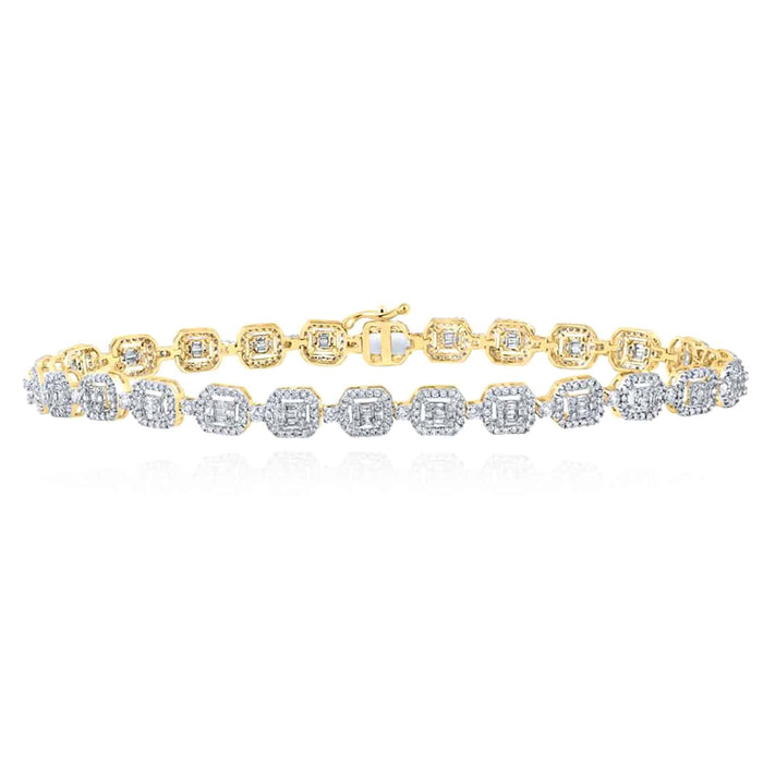 3CTW Natural Diamond 10K Yellow White Gold Baguette Geometric Bracelet (Solid Links) 8.5" - WJD Exclusives