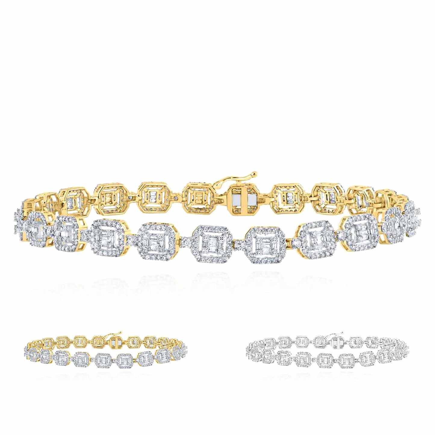 3CTW Real Diamond 10K Gold Yellow White Baguette Geometric Bracelet 8.5"