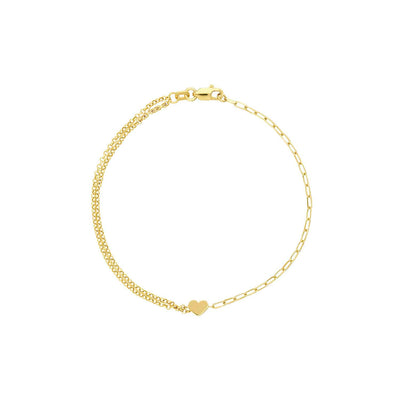 14K Yellow Gold Paperclip Double Rolo Heart Bracelet (Hollow) 7.5" - WJD Exclusives