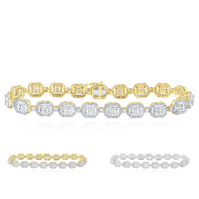 4.50CTW Natural Diamond 10K Yellow White Gold Baguette Geometric Bracelet (Solid Links) 8.5" - WJD Exclusives