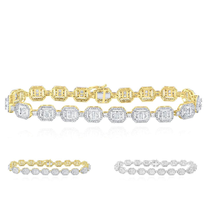 4.50CTW Natural Diamond 10K Yellow White Gold Baguette Geometric Bracelet (Solid Links) 8.5" - WJD Exclusives