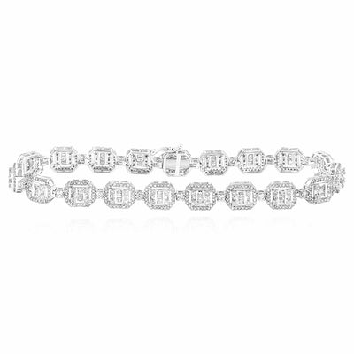 4.50CTW Natural Diamond 10K Yellow White Gold Baguette Geometric Bracelet (Solid Links) 8.5" - WJD Exclusives