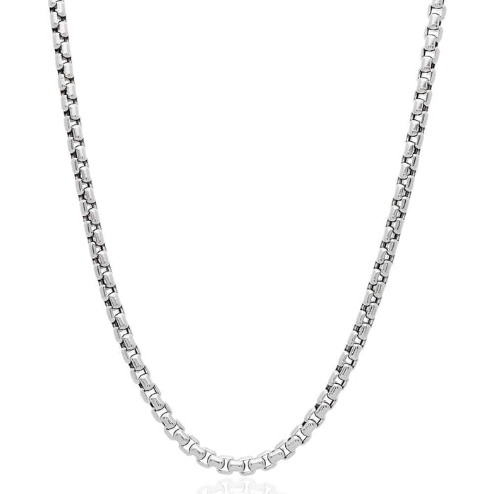 14K White Gold 3.5mm Round Box Chain (Solid Links) 18"-26"