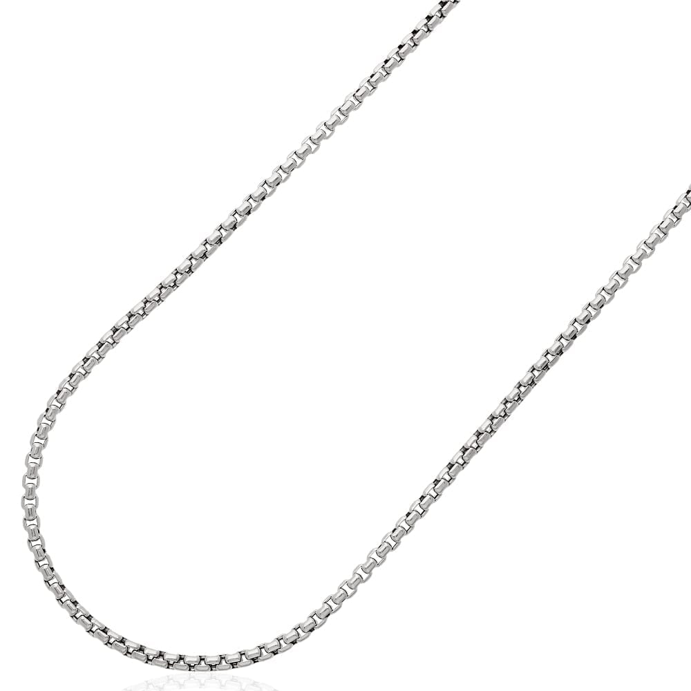 14k White Gold 3.5mm Solid Round Box Chain Necklace 18"-26"