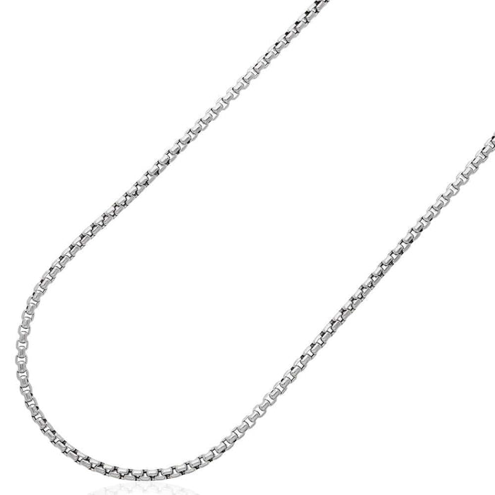 14K White Gold 3.5mm Round Box Chain (Solid Links) 18"-26"