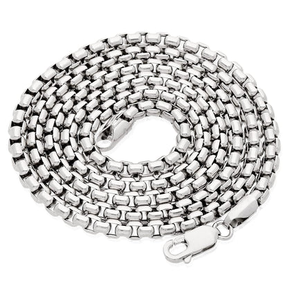 14k White Gold 3.5mm Solid Round Box Chain Necklace 18"-26"