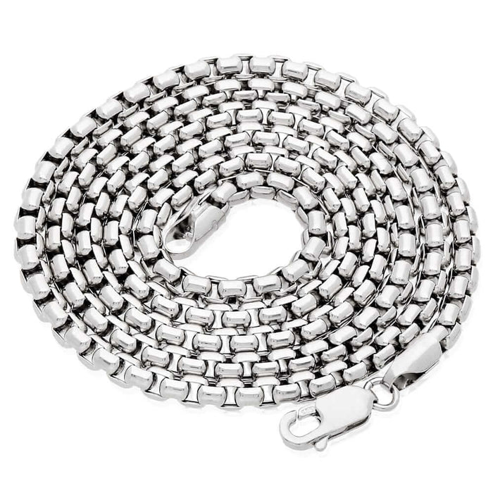 14K White Gold 3.5mm Round Box Chain (Solid Links) 18"-26"