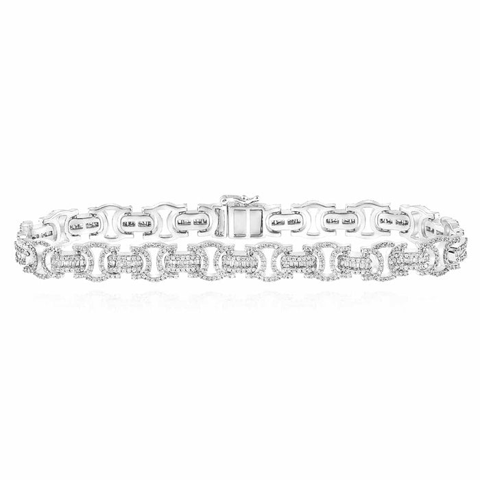 3.75CTW Natural Diamond 10K Yellow White Rose Gold Baguette 9mm Bracelet (Solid Links) 8.5" - WJD Exclusives