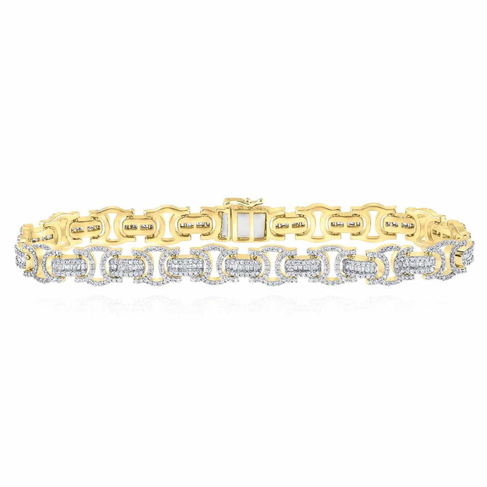 3.75CTW Natural Diamond 10K Yellow White Rose Gold Baguette 9mm Bracelet (Solid Links) 8.5" - WJD Exclusives
