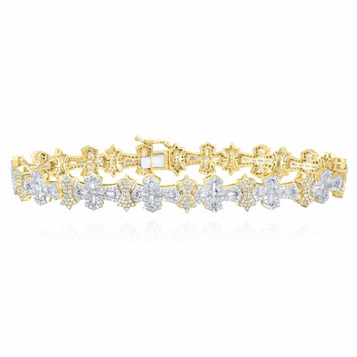 5CTW Natural Diamond 10K Yellow Gold 11mm Cross Bracelet (Solid Links) 8.5" - WJD Exclusives