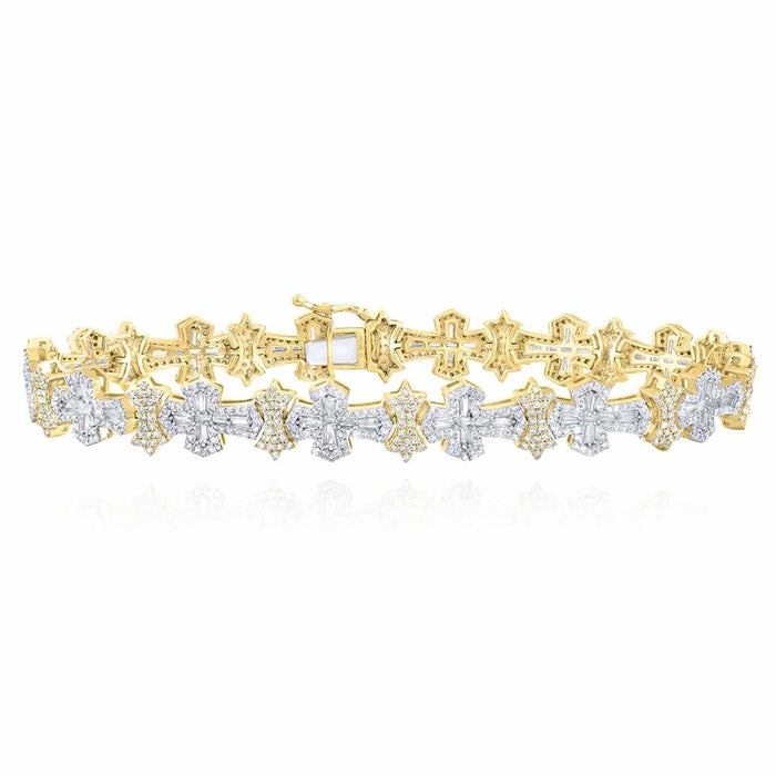 5CTW Natural Diamond 10K Yellow Gold 11mm Cross Bracelet (Solid Links) 8.5" - WJD Exclusives