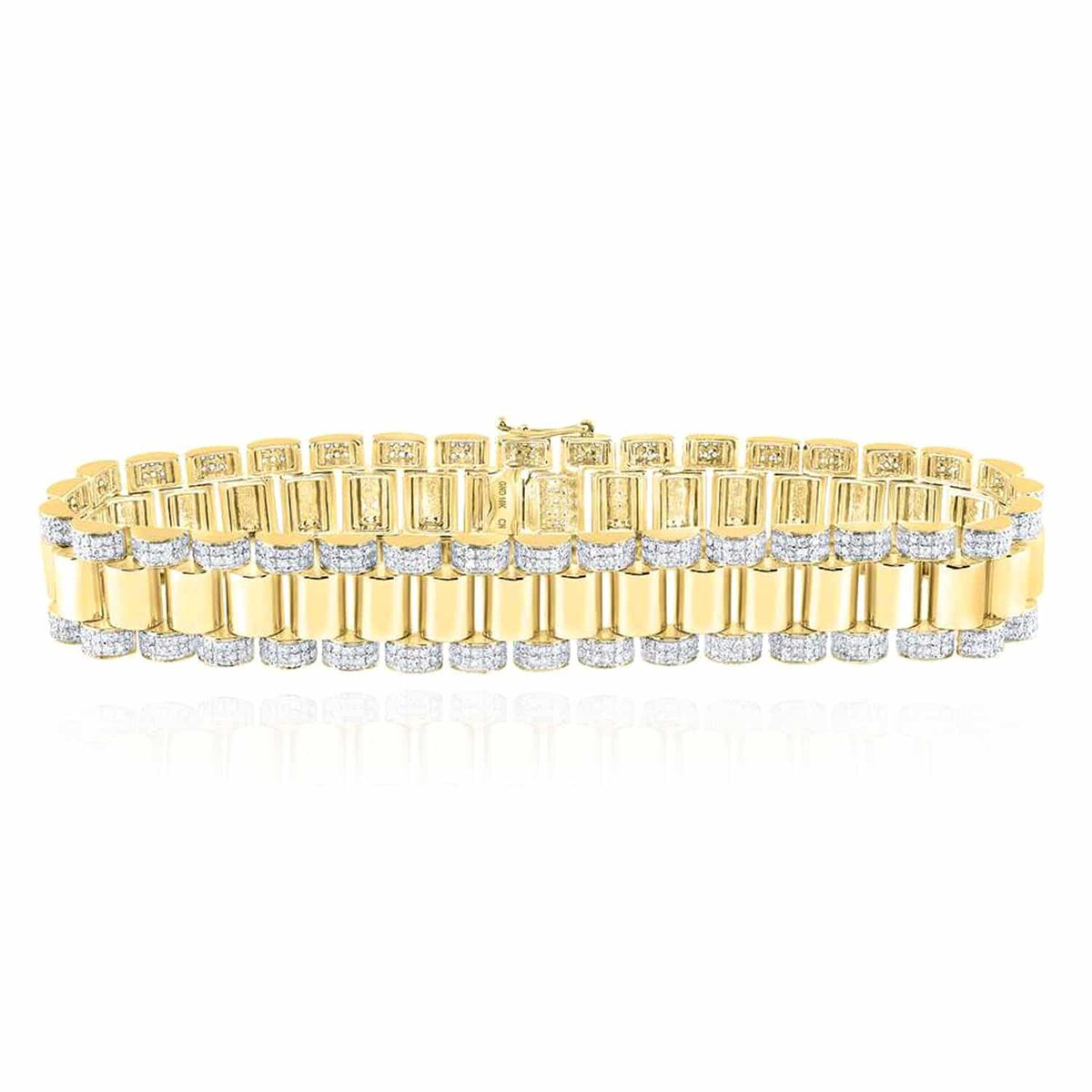 4.30CTW Natural Diamond 10K Yellow White Gold 13.5mm Jubilee Bracelet (Solid Links) 8.5" - WJD Exclusives
