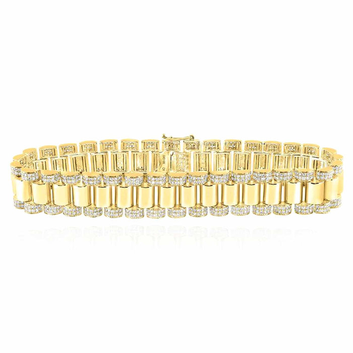 4.30CTW Natural Diamond 10K Yellow White Gold 13.5mm Jubilee Bracelet (Solid Links) 8.5" - WJD Exclusives