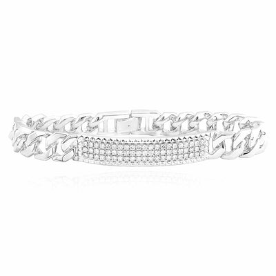 1.60CTW Natural Diamond 10K Yellow White Gold ID Bar 10.5mm Cuban Bracelet (Solid Links) 8.5" - WJD Exclusives