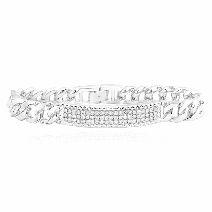 1.60CTW Natural Diamond 10K Yellow White Gold ID Bar 10.5mm Cuban Bracelet (Solid Links) 8.5" - WJD Exclusives