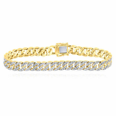 1.75CTW Natural Diamond 10K Yellow Gold Pave 8mm Miami Cuban Bracelet (Solid Links) 8.5" - WJD Exclusives