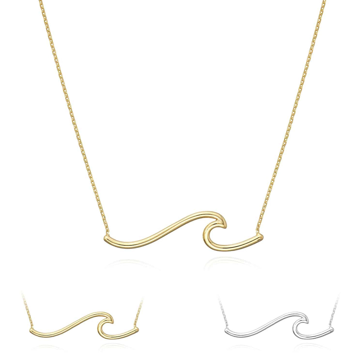 14K Yellow White Gold Wave Symbol Necklace (Solid Links) 16" - 18" Adjustable - WJD Exclusives