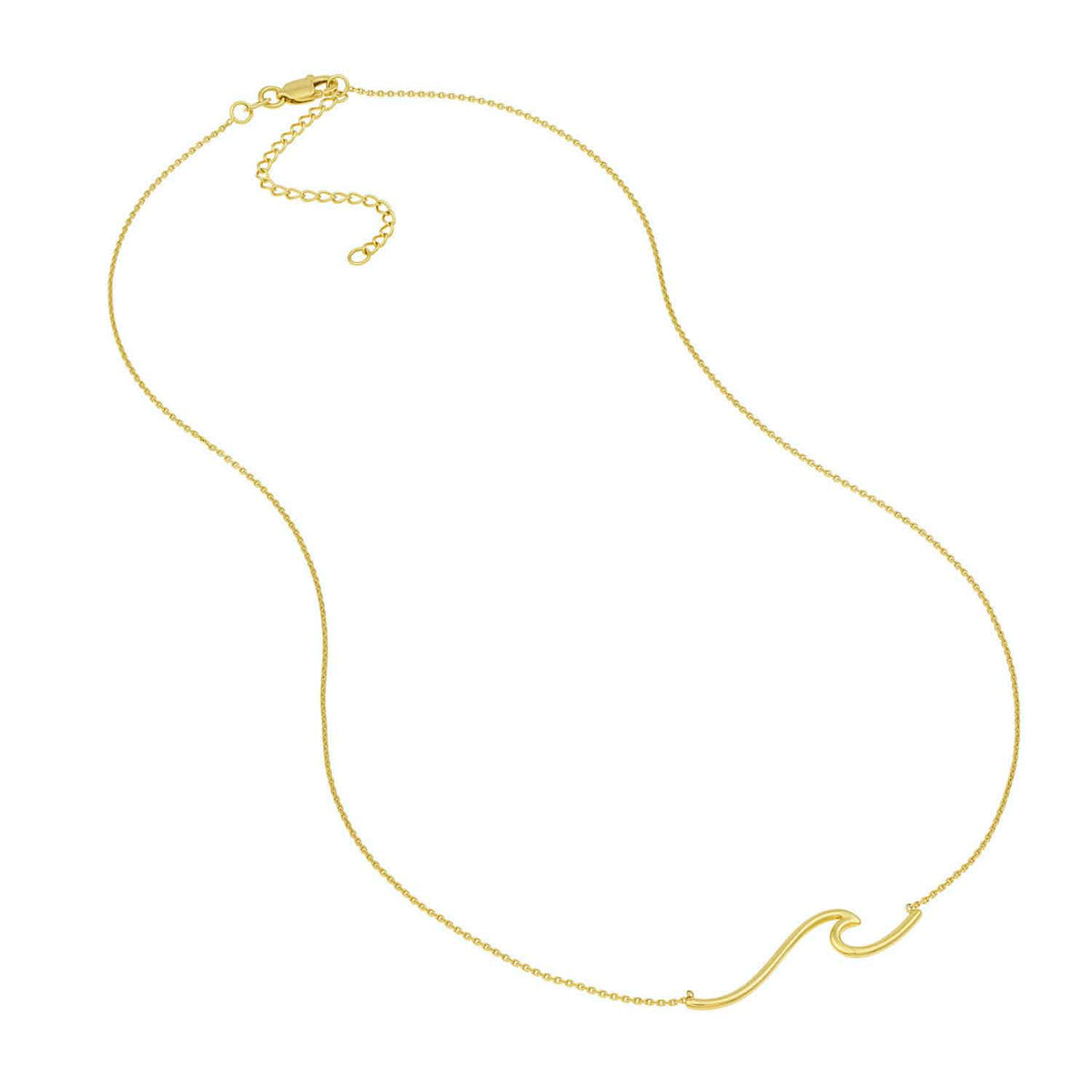 14K Yellow White Gold Wave Symbol Necklace (Solid Links) 16" - 18" Adjustable - WJD Exclusives