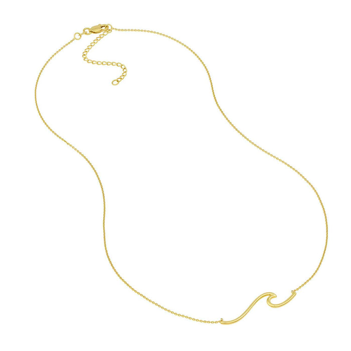 14K Yellow White Gold Wave Symbol Necklace (Solid Links) 16" - 18" Adjustable - WJD Exclusives
