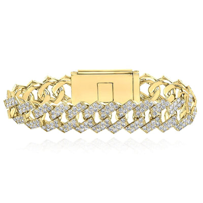 21CTW Natural Diamond 10K Yellow Gold Pave 16mm Edge Miami Cuban Bracelet (Solid Links) 8.5" - WJD Exclusives