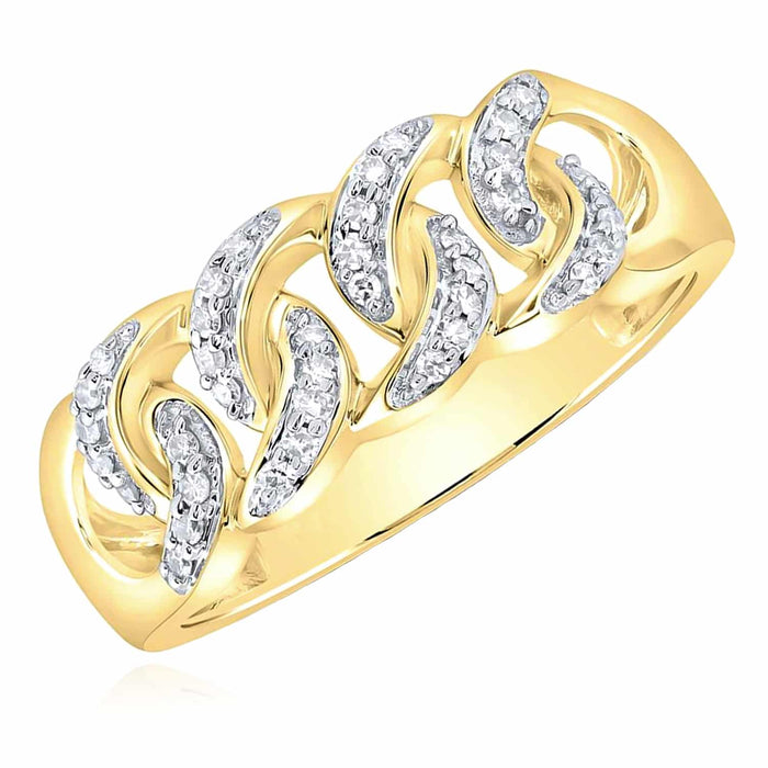 0.25CTW Natural Diamond 10K Yellow Gold 9mm Miami Signet Ring - WJD Exclusives